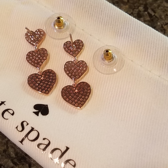 kate spade Yours Truly Rose Gold-Tone Crystal Encrustd Triple Heart Earrings NWT - Picture 6 of 12